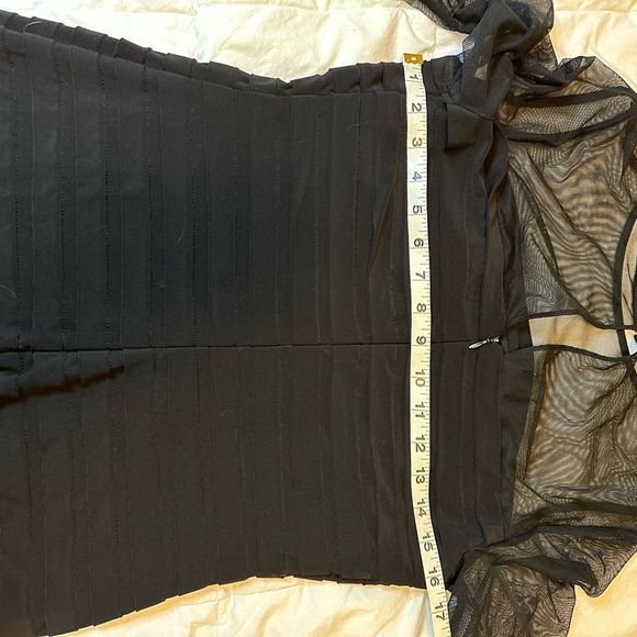 Adrianna Papell women's dress mini ruffles pleated 3/4 sleeve black mesh top - Picture 12 of 15